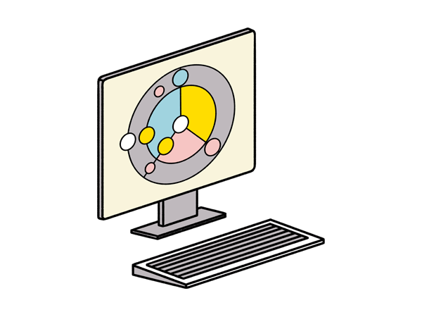 Illustration of a computer screen and keyboard, showing projects that are part of the curriculum, indicating project based learning