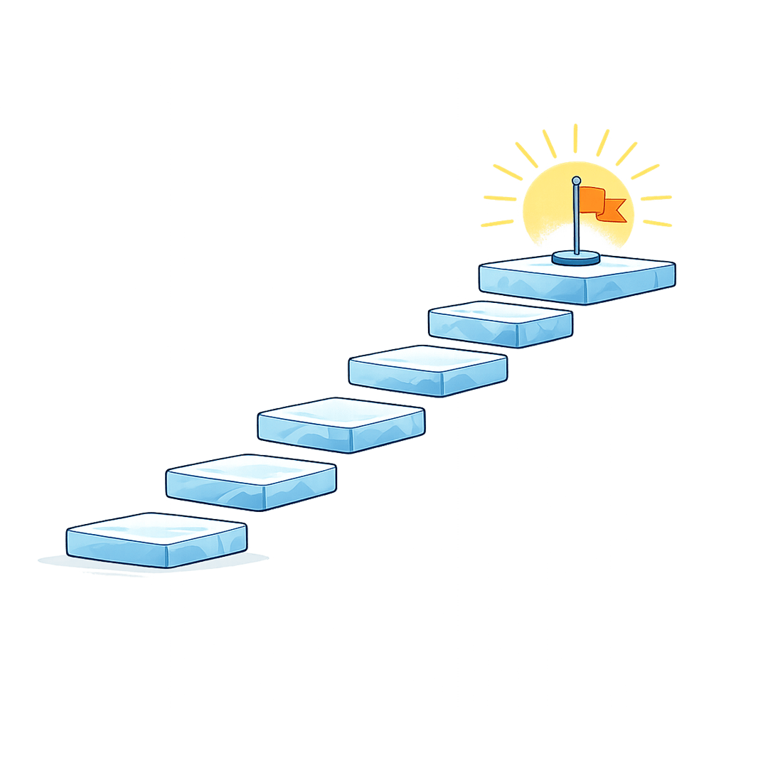 Illustration showing steps leading to a final goal, representing the learning journey at Hive